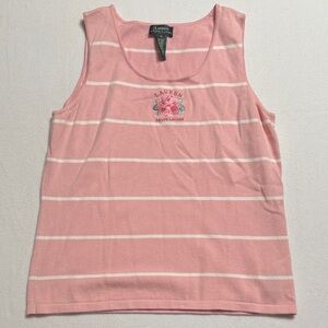 Ralph Lauren Vintage Pink & White Striped Floral Embroidered Sweater Tank XL